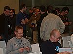 People being busy getting a seat. Svein Erling Tysvær (SET) on the left